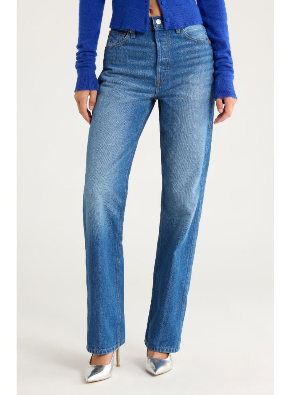 Re/Done '90s High Waist Loose Straight Leg Jeans in Viperblue